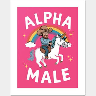 Alpha Male Funny Unicorn Rainbow Gift Fathers Day Gay Man LGBT Pride Cowboy Posters and Art